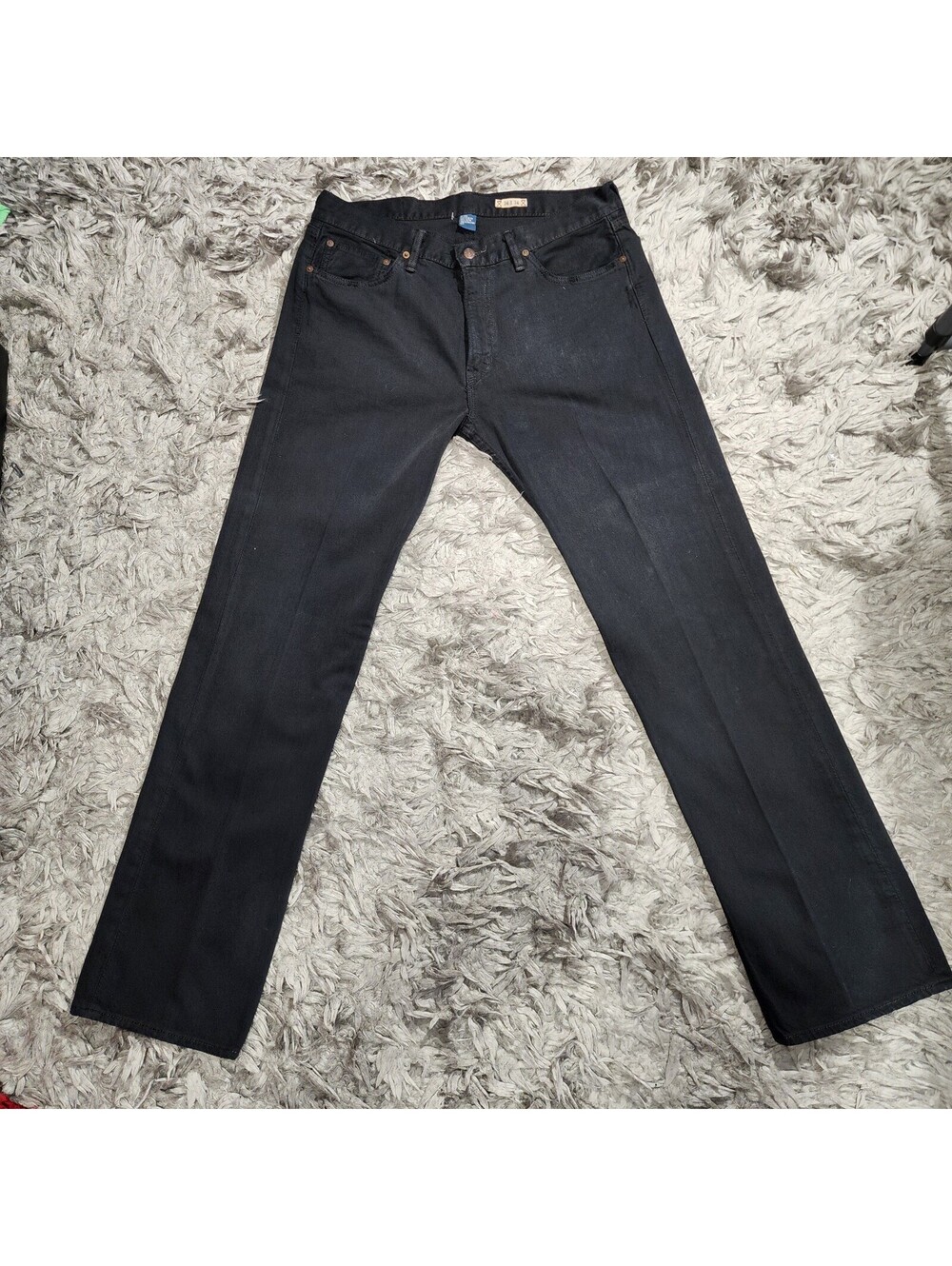 Polo Ralph Lauren Black Straight Denim Jeans Cotton 5-Pocket Button Logo